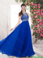 Exclusive Empire Blue Prom Dresses with Brush Train