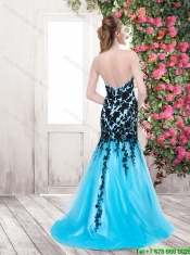 Fashionable Appliques Brush Train Prom Dresses in Multi Color