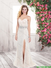 Fashionable Laced White Sweetheart Prom Dresses with Beading