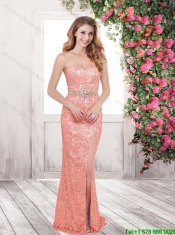 Fashionable Sweetheart High Slit Prom Dresses with Beading
