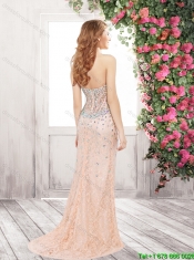Hot Sale Beaded and High Slit Prom Dresses with Brush Train