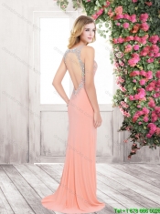 Hot Sale High Slit and Beaded Prom Dresses with Brush Train