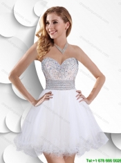 Latest A Line Beaded White Prom Dresses with Mini Length