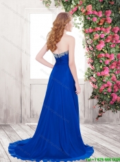 Latest Empire Sweetheart Beaded Prom Dresses with Brush Train