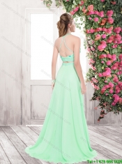 Luxurious Beaded Apple Green Prom Dresses with Brush Train
