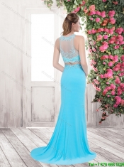 Luxurious Column High Neck Prom Dresses with Beading and Lace