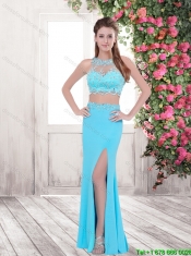Luxurious Column High Neck Prom Dresses with Beading and Lace