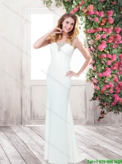 Luxurious Column Scoop Beaded Prom Dresses in White