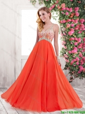 Luxurious Empire One Shoulder Prom Dresses in Orange Red