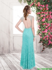 New Arrivals Column Straps Laced Prom Dresses in Turquoise
