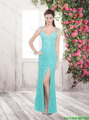 New Arrivals Column Straps Laced Prom Dresses in Turquoise