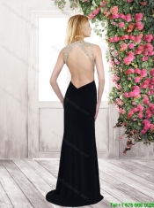 New Style High Neck White Prom Dresses with Brush Train