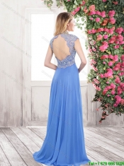 New Style Open Back High Neck Prom Dresses with Cap Sleeves