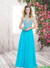 New Style Open Back High Neck Prom Dresses with Cap Sleeves