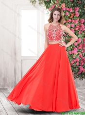 Perfect Empire Halter Top Brush Train Prom Dresses with Beading