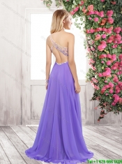 Perfect Empire One Shoulder Lavender Prom Dresses with Beading