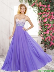 Perfect Empire One Shoulder Lavender Prom Dresses with Beading