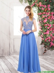 Popular Empire High Neck Prom Dresses with Brush Train