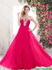 Popular Sweetheart Hot Pink Prom Dresses with Brush Train