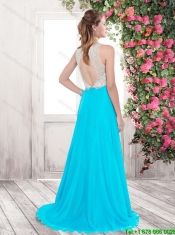 Pretty Bateau Open Back Brush Train Prom Dresses in Lilac