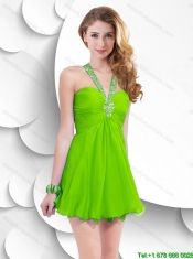 Short Straps New Style Prom Gowns with Beading and Ruching