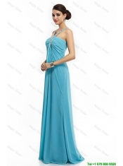 2016 Classical Brush Train Straps Beaded Prom Dresses in Aqua Blue
