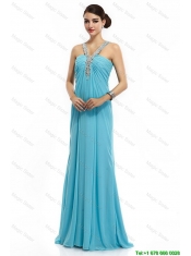 2016 Classical Brush Train Straps Beaded Prom Dresses in Aqua Blue