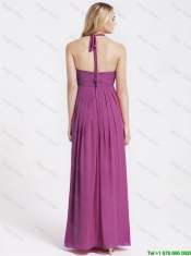 2016 Exquisite Halter Top Fuchsia Prom Dresses with Ruching
