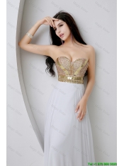 Beautiful Empire Sequined White Prom Dresses with Beading