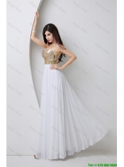 Beautiful Empire Sequined White Prom Dresses with Beading