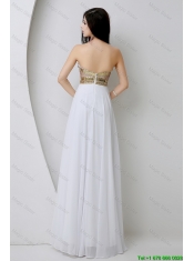 Beautiful Empire Sequined White Prom Dresses with Beading