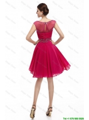 Beautiful Mini Length Scoop Hot Pink Prom Dresses with Cap Sleeves