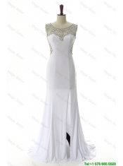 Cheap 2016 Empire White Prom Dresses with Beading and High Slit