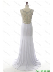 Cheap 2016 Empire White Prom Dresses with Beading and High Slit
