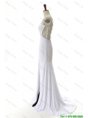 Cheap 2016 Empire White Prom Dresses with Beading and High Slit