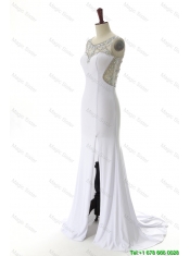 Cheap 2016 Empire White Prom Dresses with Beading and High Slit