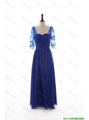 Cheap 2016 Fall Empire Sweetheart Ruching Prom Dresses with Half Sleeves in Blue