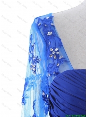 Cheap 2016 Fall Empire Sweetheart Ruching Prom Dresses with Half Sleeves in Blue