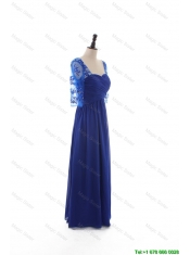 Cheap 2016 Fall Empire Sweetheart Ruching Prom Dresses with Half Sleeves in Blue