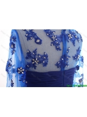 Cheap 2016 Fall Empire Sweetheart Ruching Prom Dresses with Half Sleeves in Blue