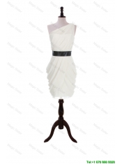 Cheap 2016 Summer Column One Shoulder Belt Prom Dresses with Ruching