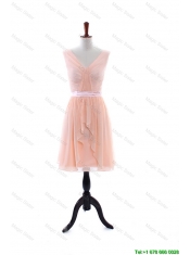 Cheap 2016 Summer Empire V Neck Prom Dresses with Ruching and Belt