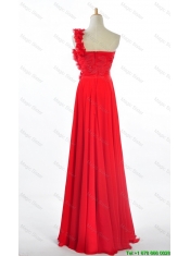 Cheap Custom Made Empire One Shoulder Prom Dresses with Hand Made Flowers