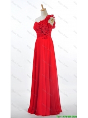 Cheap Custom Made Empire One Shoulder Prom Dresses with Hand Made Flowers