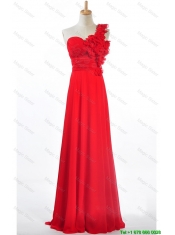 Cheap Custom Made Empire One Shoulder Prom Dresses with Hand Made Flowers