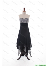 Cheap Custom Made Empire Strapless Beaded High Low Prom Dresses in Black