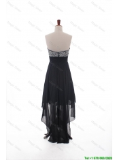 Cheap Custom Made Empire Strapless Beaded High Low Prom Dresses in Black