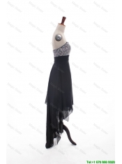 Cheap Custom Made Empire Strapless Beaded High Low Prom Dresses in Black