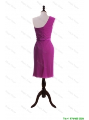 Cheap Custom Made Ruching and Belt Short Prom Dresses in Fuchsia