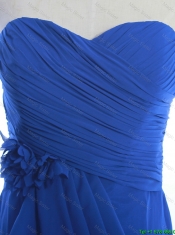 Cheap Customize Hand Made Flowers and Ruching Short Prom Dresses in Royal Blue
